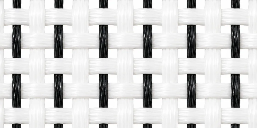 Close-up of woven filter fabric with black conductive yarns running in the warp direction only