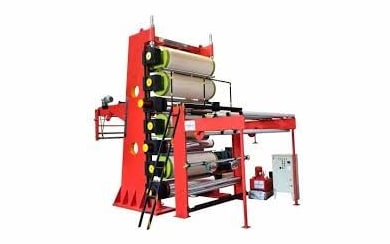 Prabhat calendering machine with heated rollers and fabric take-up