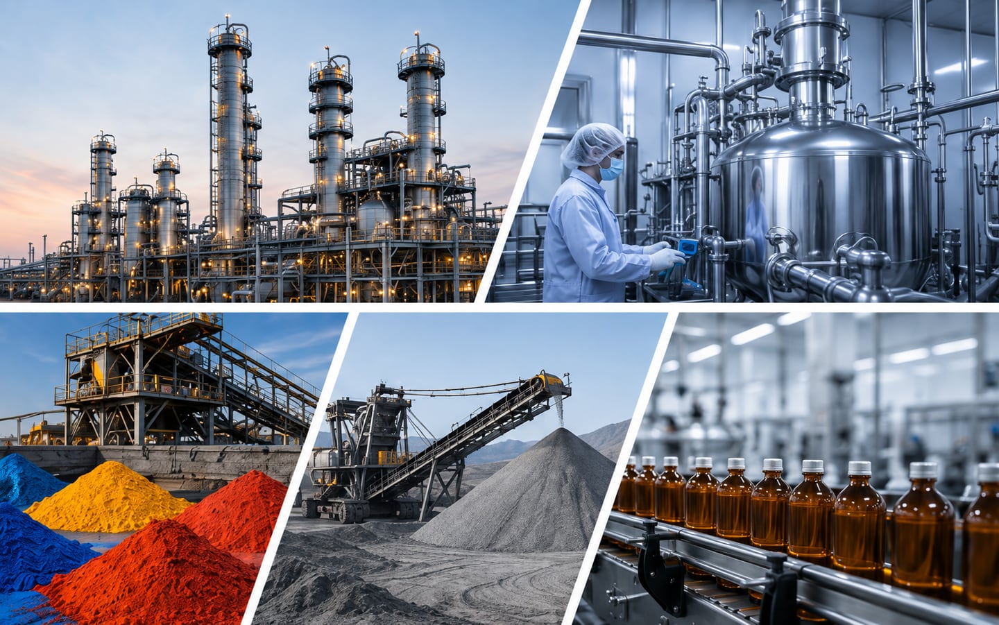 Chemical plant, pharmaceutical production, pigments, mining and food processing — the industries DFR serves