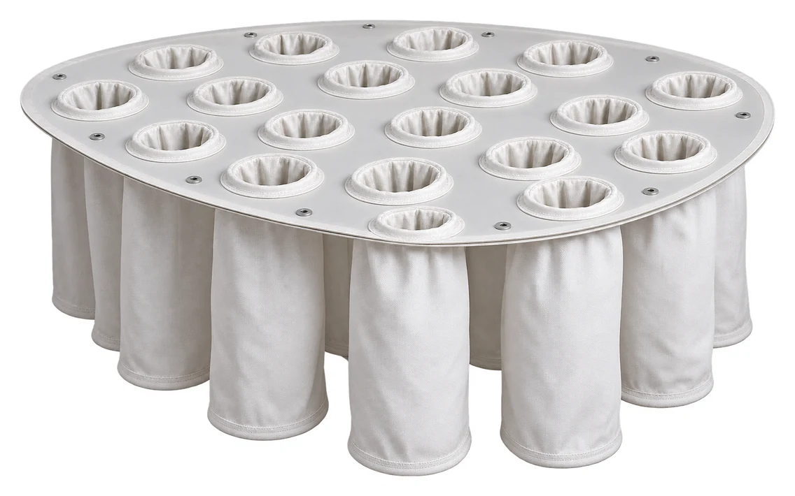 Fluid bed dryer bag assembly, multi-finger bags on a circular top plate