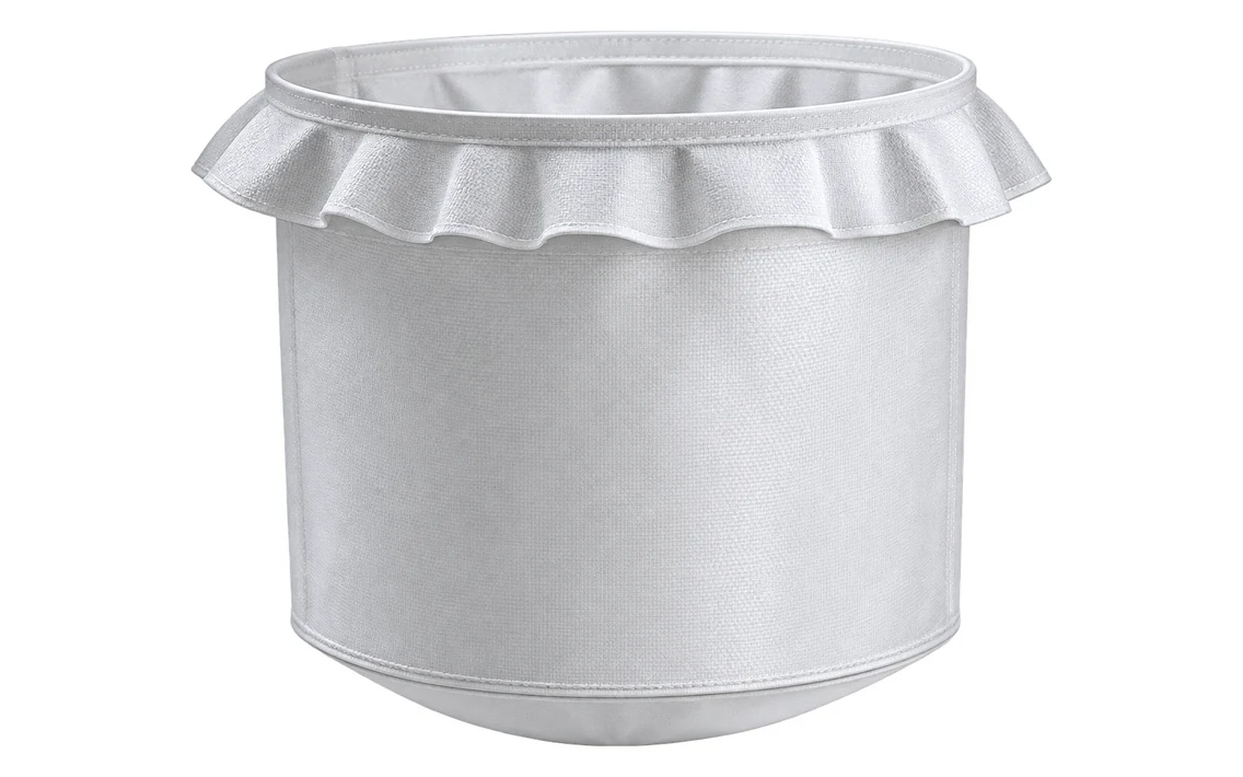 Agitated nutsche filter bag with fluted top ring and reinforced side seam